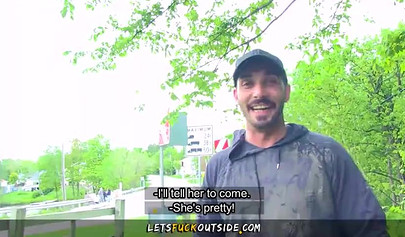 Voluptuous slut fucks naked outside in her first porn appearance