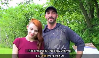 Voluptuous slut fucks naked outside in her first porn appearance