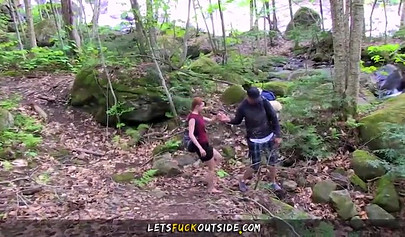 Voluptuous slut fucks naked outside in her first porn appearance