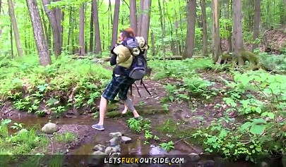 Voluptuous slut fucks naked outside in her first porn appearance