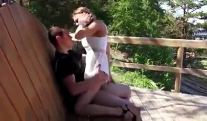 Delectable girl blows on a beach and fucks in the woods
