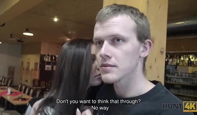 Slut with big boobs sucks her boyfriend's cock in a bowling alley