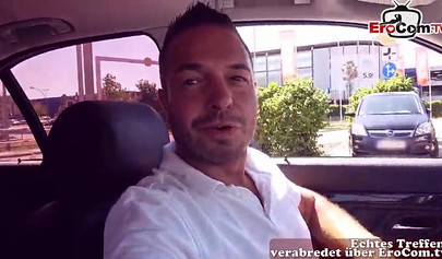 Tattooed babe with big boobs fucks in a car and outdoor