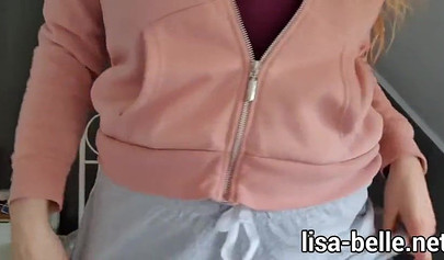 Tantalizing busty girl plays with her tits and her pussy