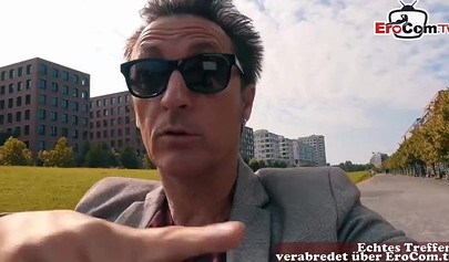 Sensual girl sucks a cock and fucks with an older guy