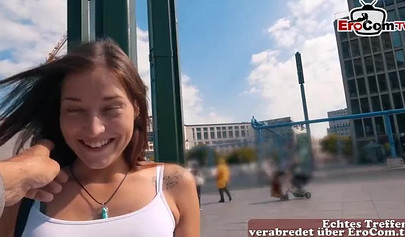 Sensual girl sucks a cock and fucks with an older guy