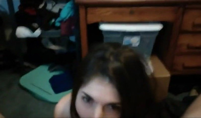 Nasty whore with small boobs licks the ass and sucks the cock