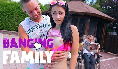 Tattooed teen beauty makes her stepbrother fuck her by the pool