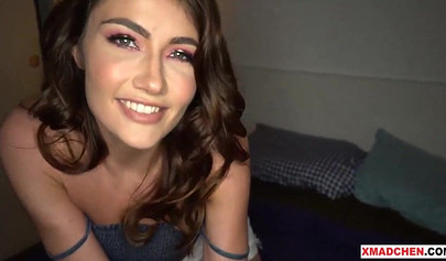 College babe can't stop smiling while her pussy is impaled