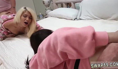 Young babe and her stepmother are fucked together in a foursome