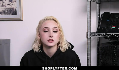 Curvy blonde teen caught shoplifting bent over and railed as a punishment