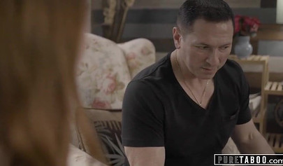 Redhead teenage babysitter sucks cock and gets her ass rammed rough