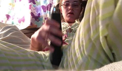 Innocent nubile uses vibrator through pajamas before stripping naked to cum hard