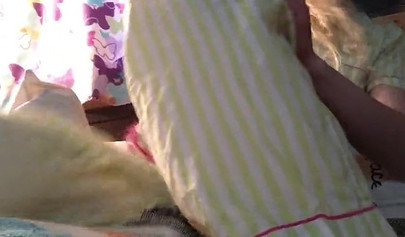 Innocent nubile uses vibrator through pajamas before stripping naked to cum hard