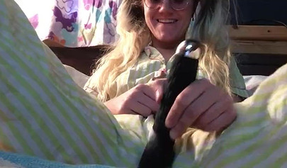 Innocent nubile uses vibrator through pajamas before stripping naked to cum hard