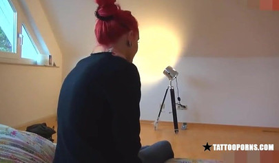 Inked redhead teenager takes a fat boner in her aching cherry