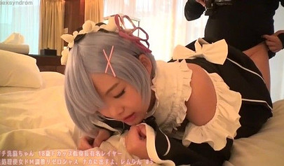 Stunning Japanese maid with big tits ravaged after giving a sloppy blowjob