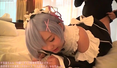 Stunning Japanese maid with big tits ravaged after giving a sloppy blowjob