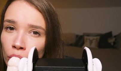 Playful teenie slobbers on her sex toys in an erotic ASMR video