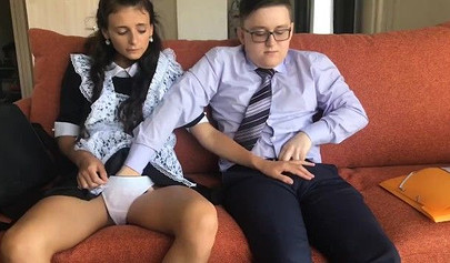 Skinny teenage maid takes a hard cock in her tight ass