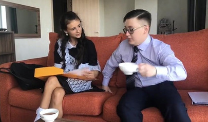 Skinny teenage maid takes a hard cock in her tight ass