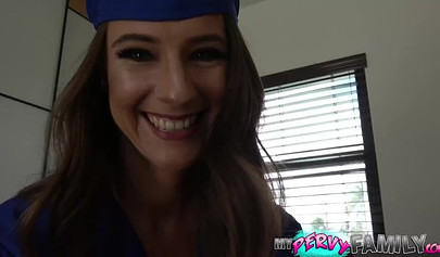 Stunning teen brunette Tara Ashley pounded hard on graduation day