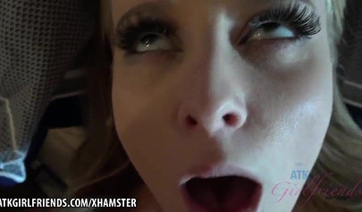 Curvy blonde teen Paris White creampied in doggystyle on the bed