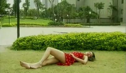 Beautiful and petite Chinese brunette teen stripping in public