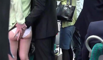 Big boobed Japanese lady gets kissed and fucked by a businessman on the bus