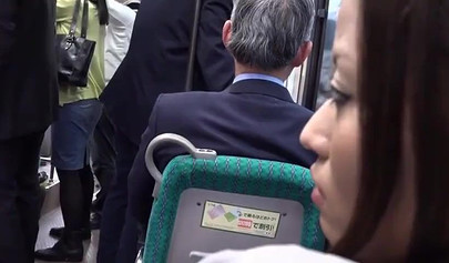 Big boobed Japanese lady gets kissed and fucked by a businessman on the bus