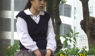 Sexy Asian teen caught in public masturbating and cumming hard