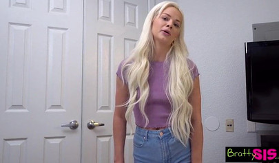 Platinum blonde teen Elsa Jean rides a giant rod in POV