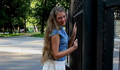 All natural model Amina stripping in nature and posing nude