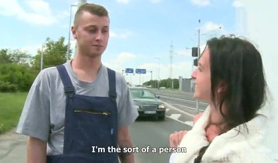 Horny brunette offers a young couple cash to participate with her in a outdoor threesome