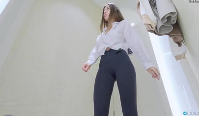 Attractive big titted teen strips in the hallway and masturbates on hidden cam