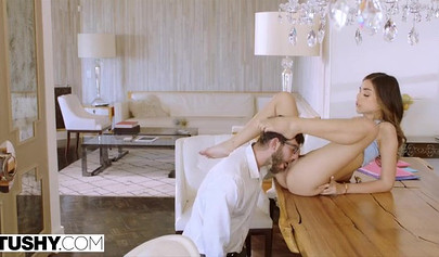 Delicious teen Harmony Wonder gets her butthole stretched out by a nerd's cock