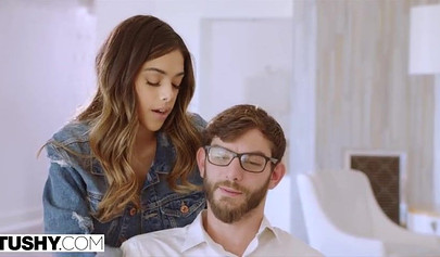 Delicious teen Harmony Wonder gets her butthole stretched out by a nerd's cock