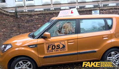 British redhead Lenina Crowne fucked in the car through her ripped pantyhose