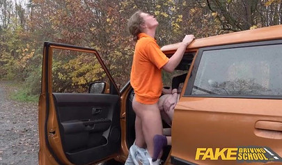 British redhead Lenina Crowne fucked in the car through her ripped pantyhose