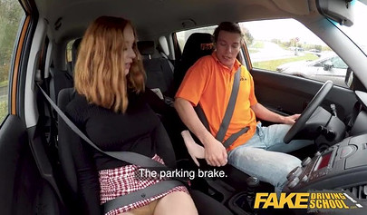 British redhead Lenina Crowne fucked in the car through her ripped pantyhose