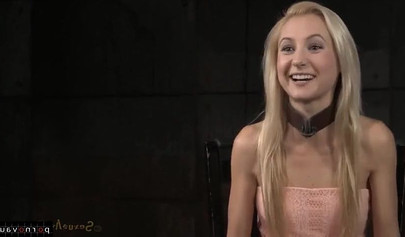 Skinny tied up teen blonde Odette Delacroix gets face fucked by her master