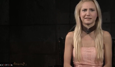 Skinny tied up teen blonde Odette Delacroix gets face fucked by her master