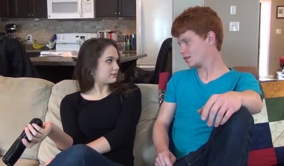 Big titted teen has oral sex with her redhead stepbrother and rides his boner