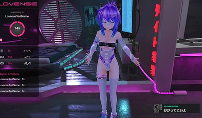 Purple haired anime babe posing in her sexy lingerie on cam