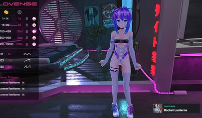 Purple haired anime babe posing in her sexy lingerie on cam