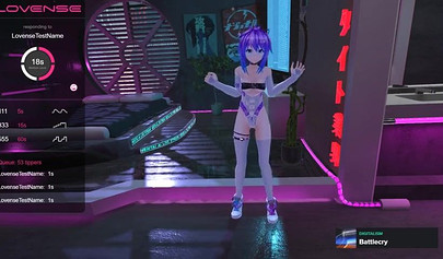 Purple haired anime babe posing in her sexy lingerie on cam