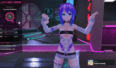 Purple haired anime babe posing in her sexy lingerie on cam