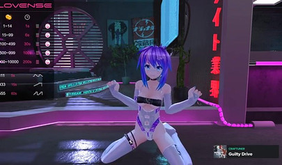 Purple haired anime babe posing in her sexy lingerie on cam