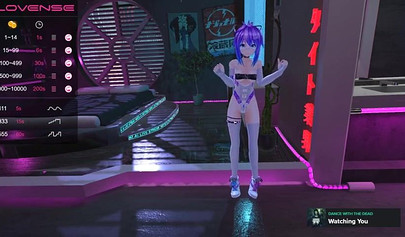 Purple haired anime babe posing in her sexy lingerie on cam