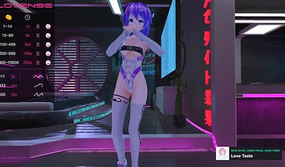 Purple haired anime babe posing in her sexy lingerie on cam